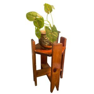 Handmade Vtg Wooden Plant Stand Hexagonal Two-Tier MCM Decor